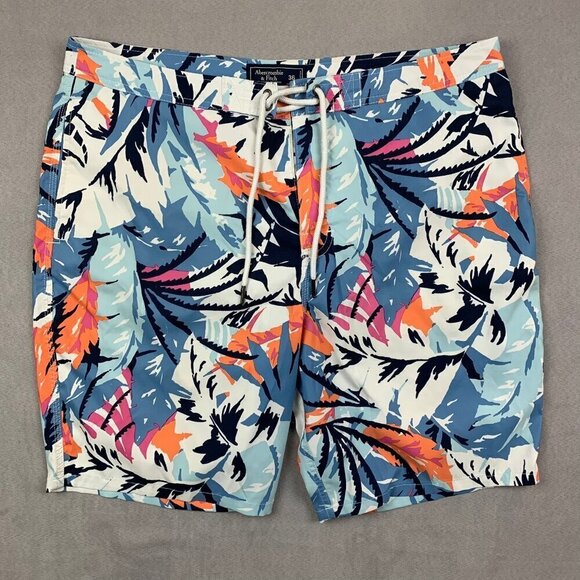 Abercrombie & Fitch Mens Board Shorts 36 Blue Colorful Swim Trunks Mesh Lined - Picture 1 of 12